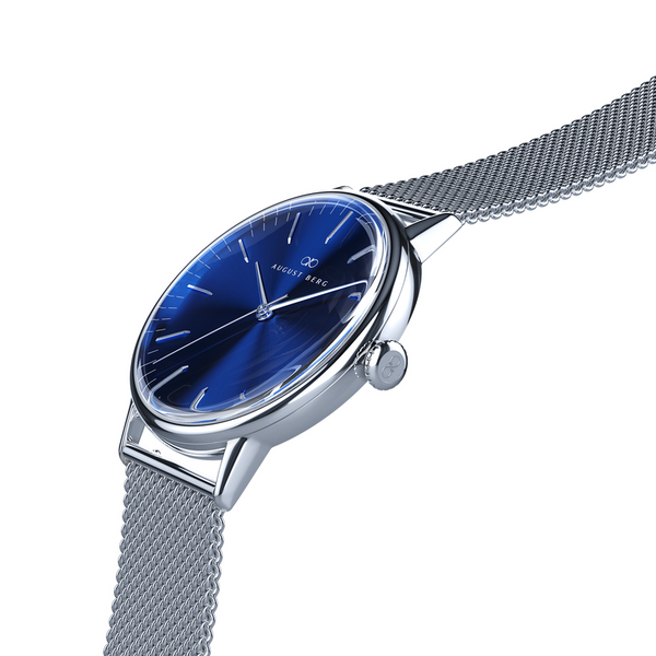 August Berg Deep Blue Dial Silver Watch With Silver Strap