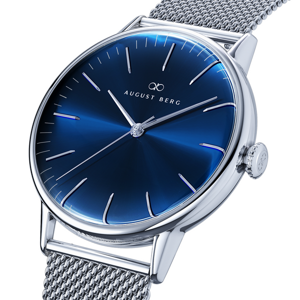August Berg Deep Blue Dial Silver Watch With Silver Strap