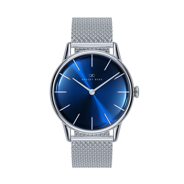 August Berg Deep Blue Dial Silver Watch With Silver Strap