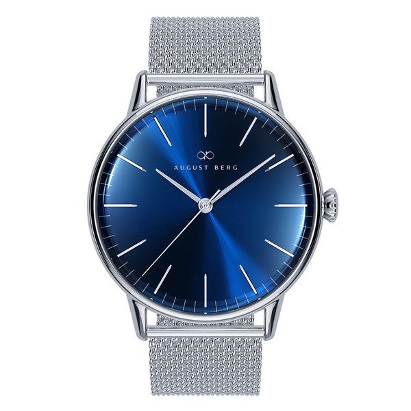 august berg Deep Blue Dial Silver Watch With Silver Strap