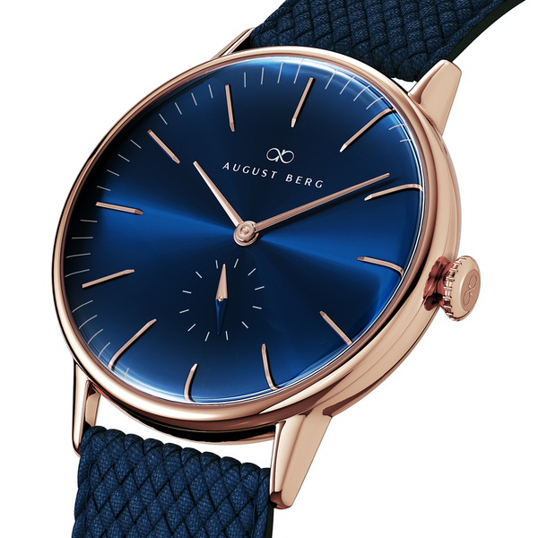 August Berg Deep Blue Rose Gold Blue Perlon Watch | August Berg