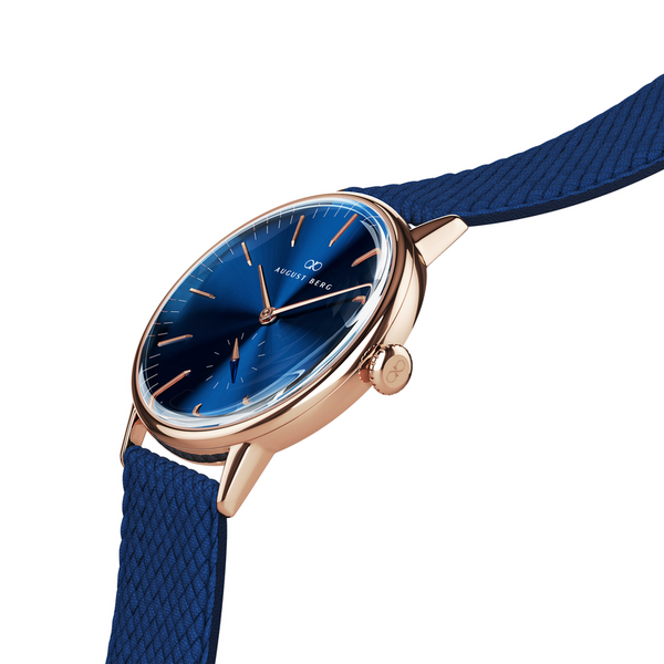 August Berg Deep Blue Rose Gold Blue Perlon Watch | August Berg