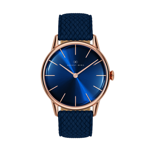 August Berg Deep Blue Rose Gold Blue Perlon Watch | August Berg