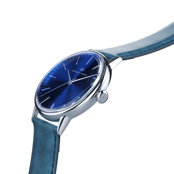 August Berg Deep Blue Silver Watch With Blue Leather Strap | August Berg