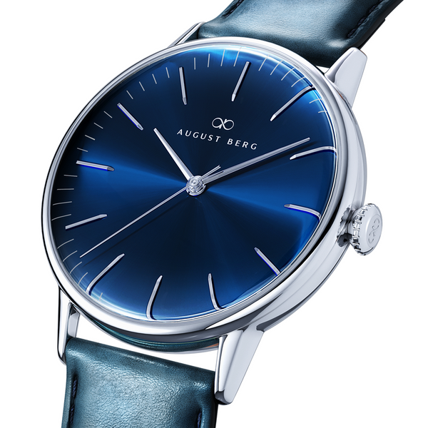 August Berg Deep Blue Silver Watch With Blue Leather Strap | August Berg