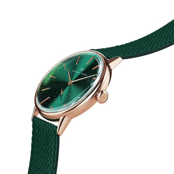 August Berg Green Dial Rose Gold Watch With Green Strap