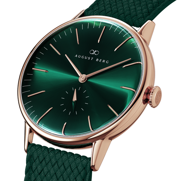 August Berg Green Dial Rose Gold Watch With Green Strap