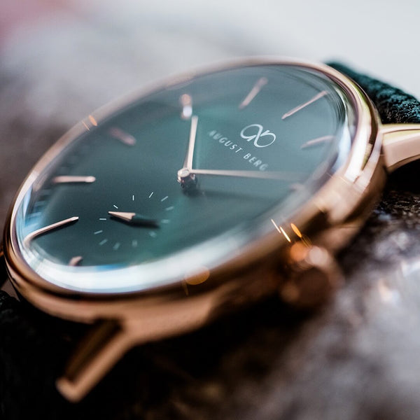 August Berg Green Dial Rose Gold Watch With Green Strap