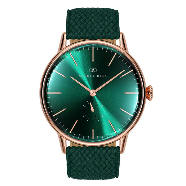 august berg Green Dial Rose Gold Watch With Green Strap