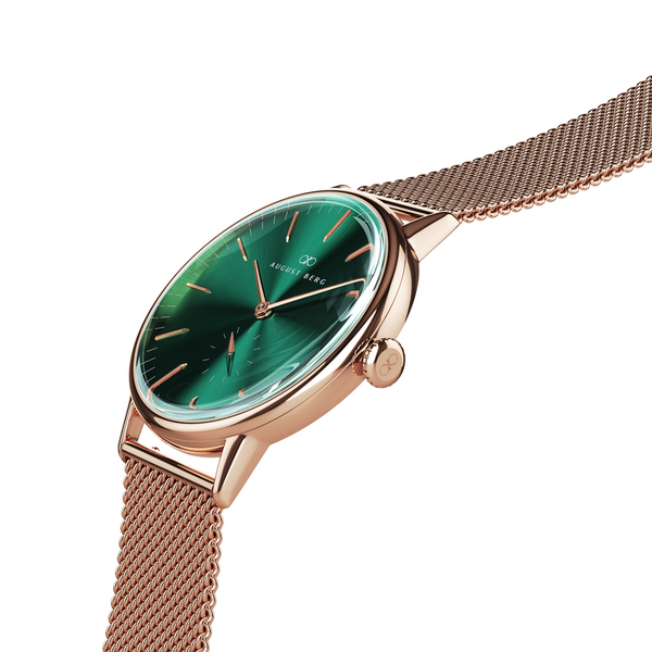 August Berg Green Dial Rose Gold Watch With Rose Gold Strap