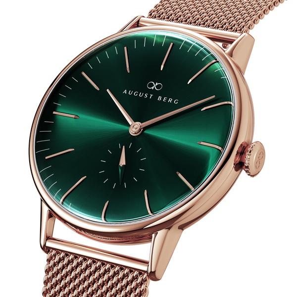 August Berg Green Dial Rose Gold Watch With Rose Gold Strap