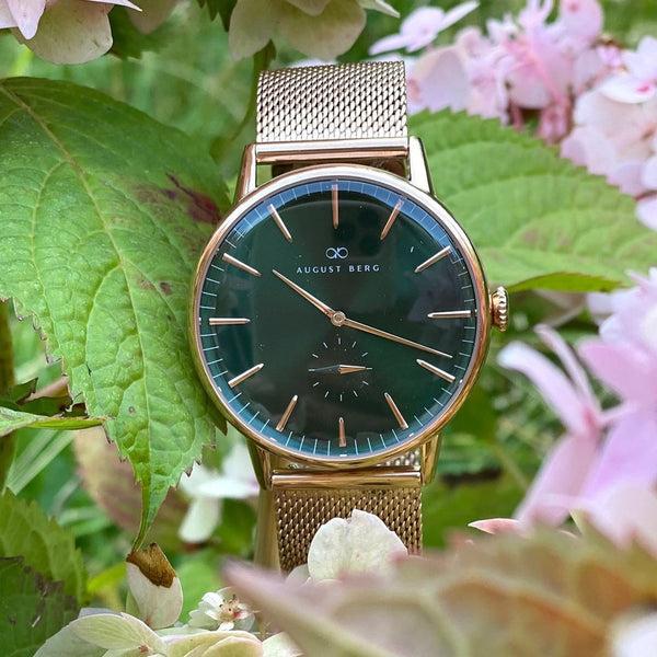August Berg Green Dial Rose Gold Watch With Rose Gold Strap