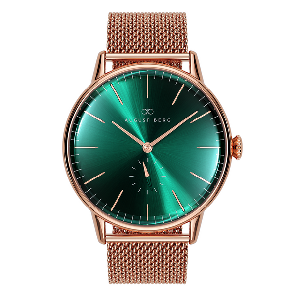 august berg Green Dial Rose Gold Watch With Rose Gold Strap