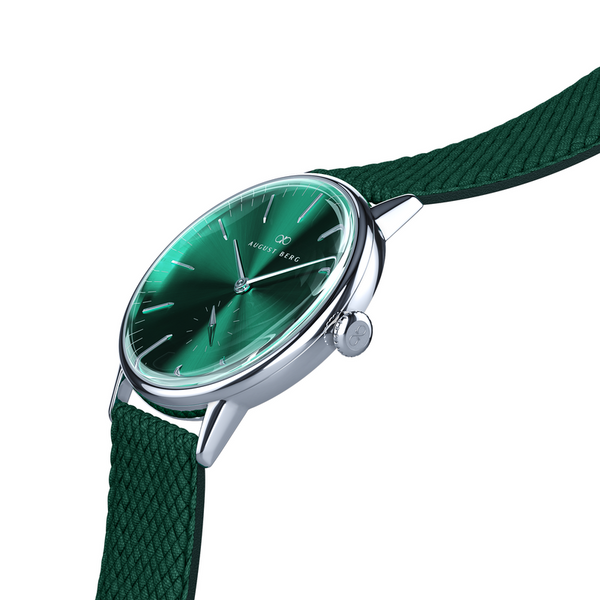 August Berg Green Dial Silver Watch With Dark Green Strap