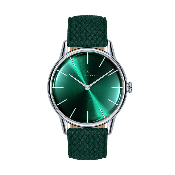 August Berg Green Dial Silver Watch With Dark Green Strap