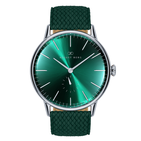 august berg Green Dial Silver Watch With Dark Green Strap