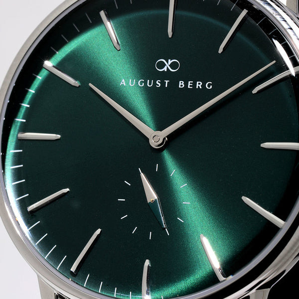 August Berg Green Dial Silver Watch With Silver Mesh Strap