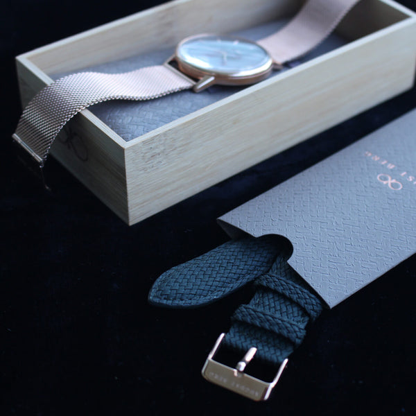 August Berg Greenhill Rose Gold Mesh & Perlon Watch Strap Gift Set 40mm