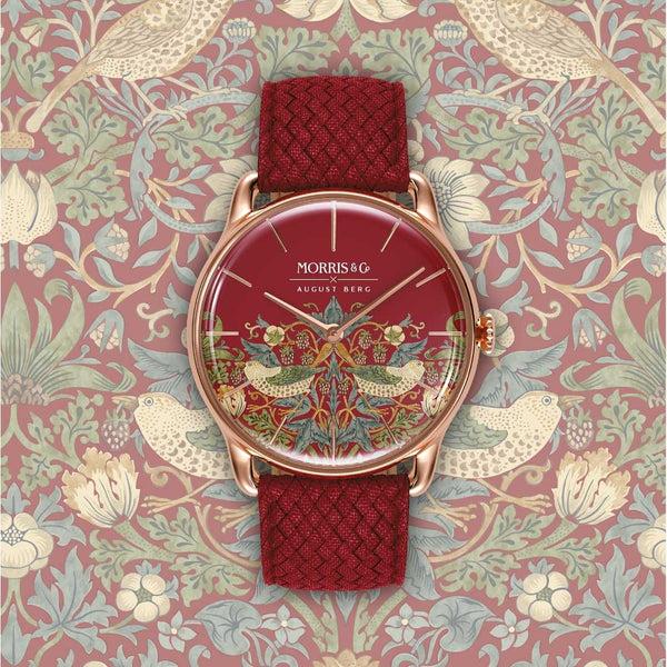 August Berg Morris & Co. Crimson Rose Gold Strawberry Thief Watch
