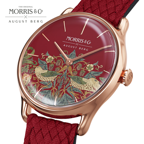 August Berg Morris & Co. Crimson Rose Gold Strawberry Thief Watch