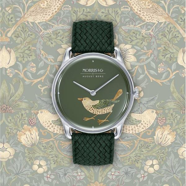 August Berg Morris & Co. Crimson Silver Strawberry Thief Bird Watch