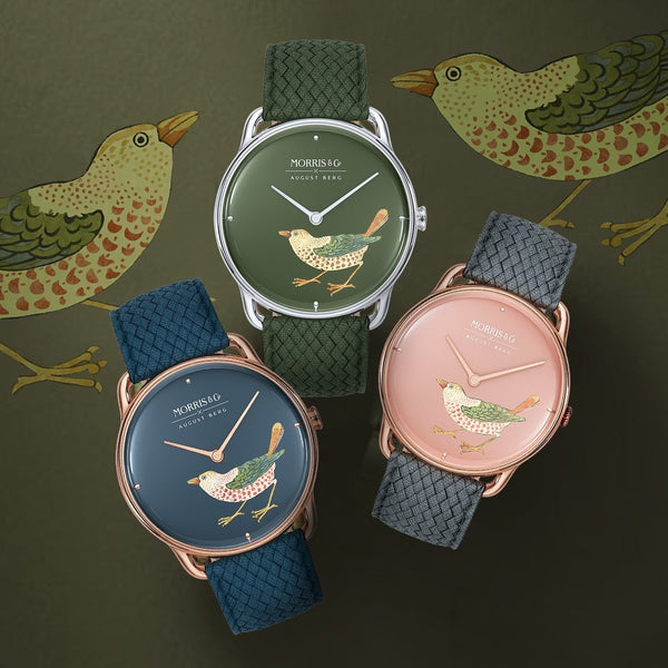 August Berg Morris & Co. Crimson Silver Strawberry Thief Bird Watch