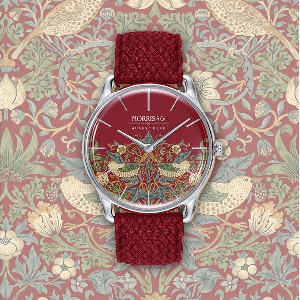 August Berg Morris & Co. Crimson Silver Strawberry Thief Watch