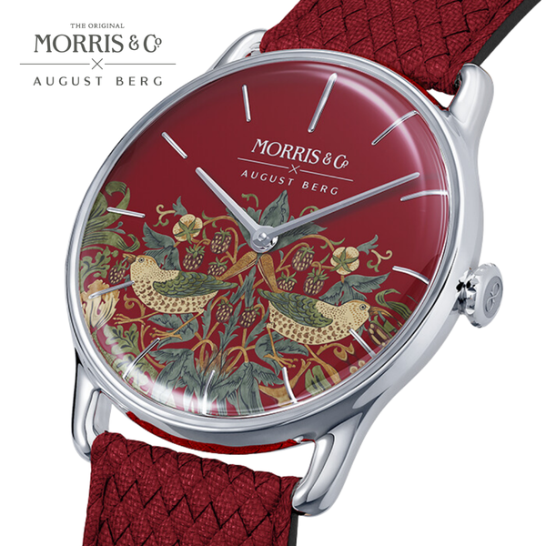 August Berg Morris & Co. Crimson Silver Strawberry Thief Watch