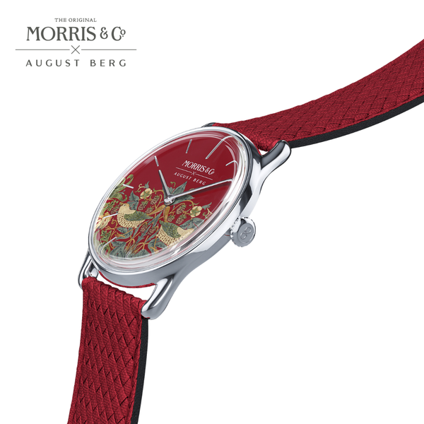 August Berg Morris & Co. Crimson Silver Strawberry Thief Watch