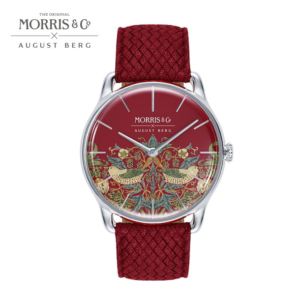 august berg Morris & Co. Crimson Silver Strawberry Thief Watch