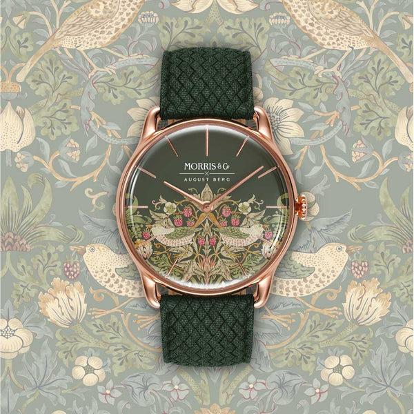 August Berg Morris & Co. Fennel Rose Gold Strawberry Thief Watch
