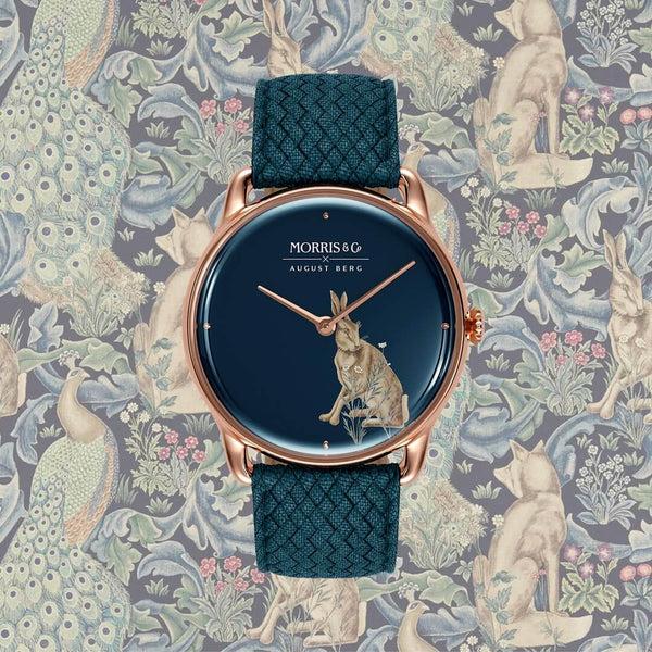 August Berg Morris & Co. Indigo Rose Gold Forest Hare Watch
