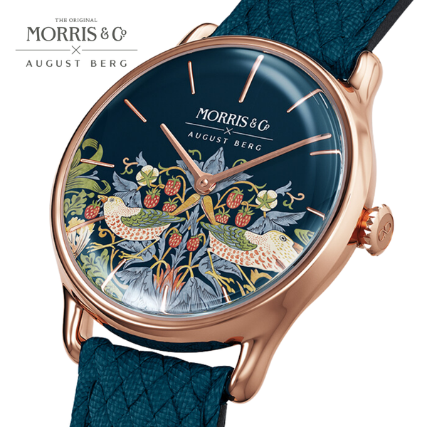 August Berg Morris & Co. Indigo Rose Gold Strawberry Thief Watch