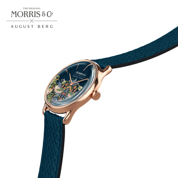 August Berg Morris & Co. Indigo Rose Gold Strawberry Thief Watch