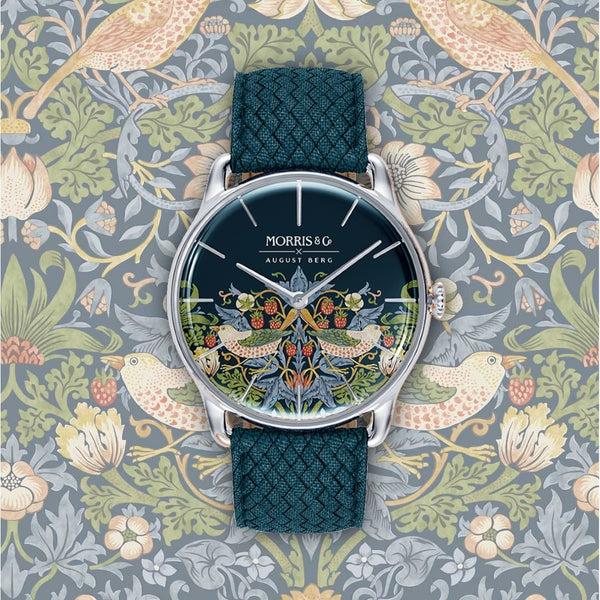 August Berg Morris & Co. Indigo Silver Strawberry Thief Watch