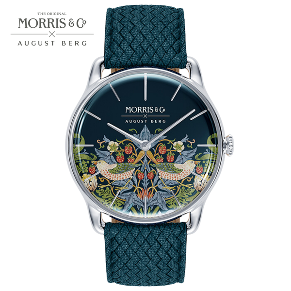 august berg Morris & Co. Indigo Silver Strawberry Thief Watch