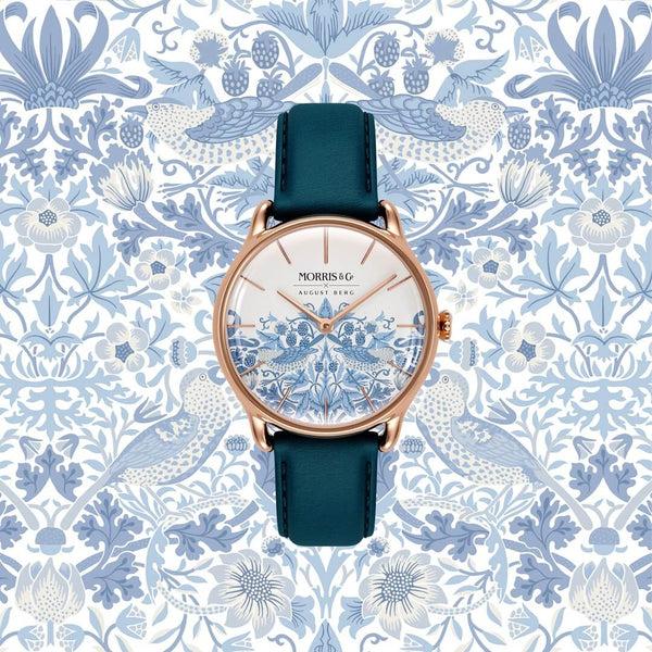 August Berg New Simply Strawberry Thief | Woad Blue Italian Leather