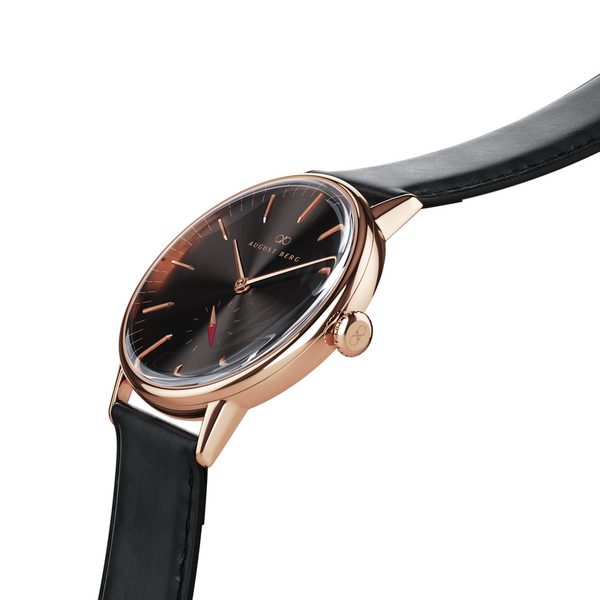 August Berg Noir Black Dial Rose Gold Watch With Black Strap