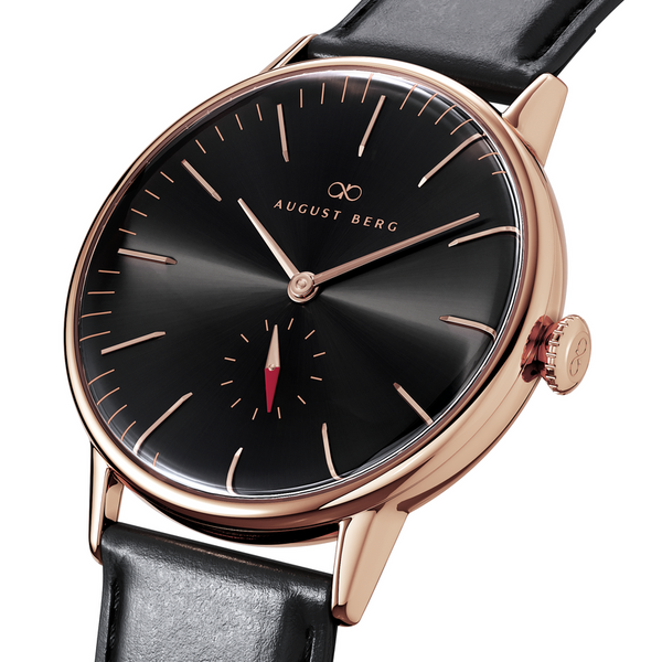 August Berg Noir Black Dial Rose Gold Watch With Black Strap