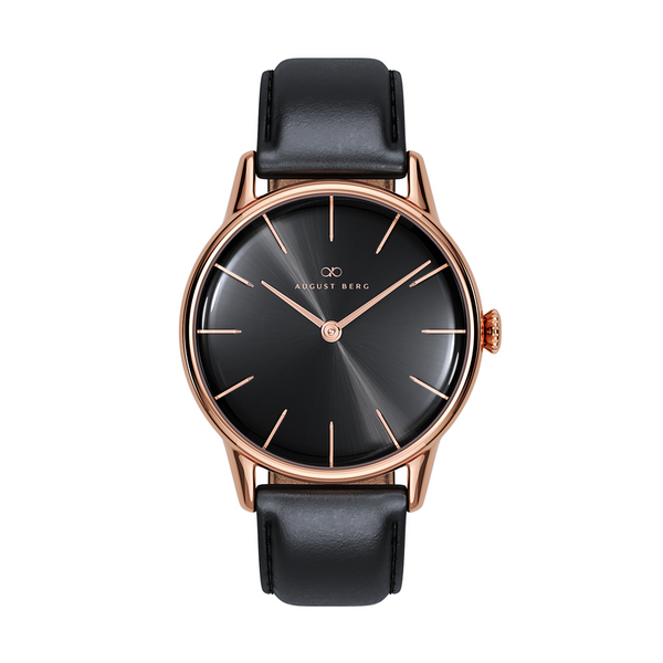 August Berg Noir Black Dial Rose Gold Watch With Black Strap
