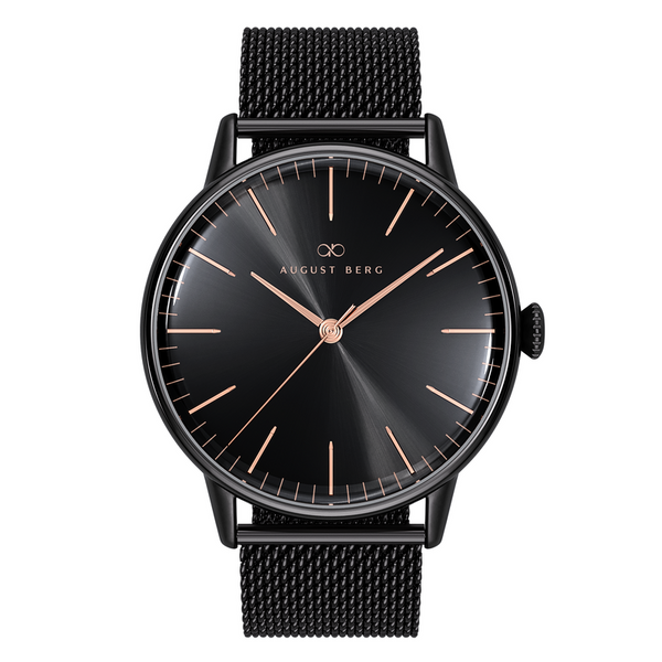 august berg Noir Black Dial Watch With Black Mesh Strap