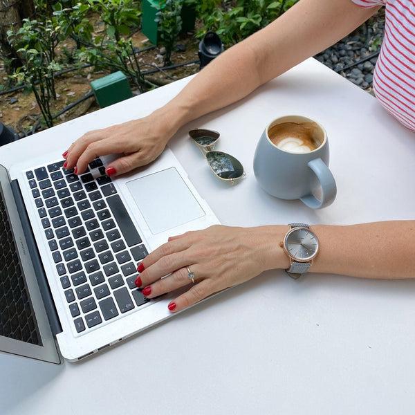 August Berg Nordic Granite Silver & Rose Gold Grey Perlon Watch