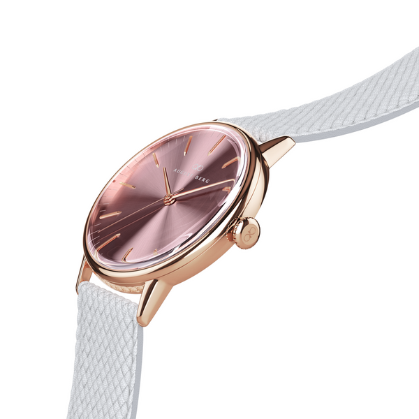 August Berg Orchid Rose Gold Watch With White Strap