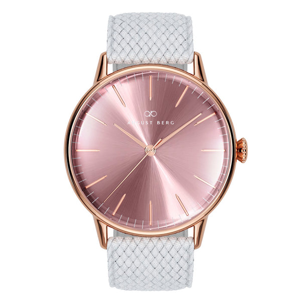 august berg Orchid Rose Gold Watch With White Strap