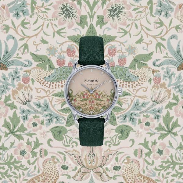 August Berg Petite Strawberry Thief Silver Fennel Perlon Strap Watch