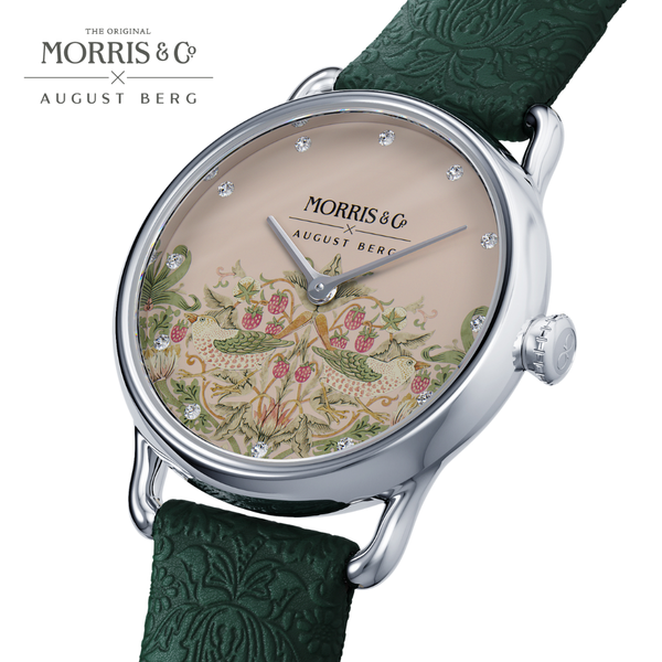August Berg Petite Strawberry Thief Silver Fennel Perlon Strap Watch