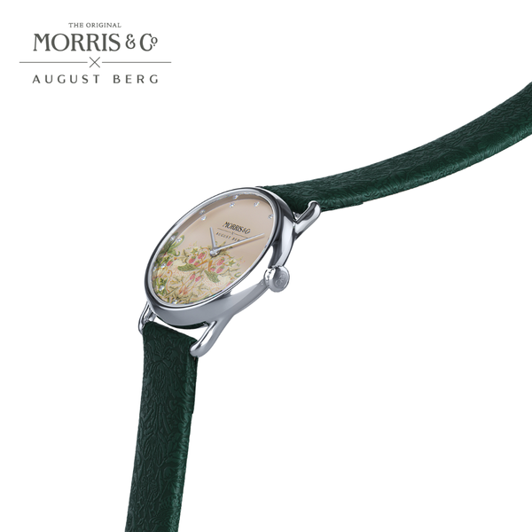 August Berg Petite Strawberry Thief Silver Fennel Perlon Strap Watch