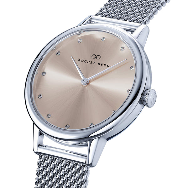 August Berg Petite Strawberry Thief Silver Fennel Perlon Strap Watch