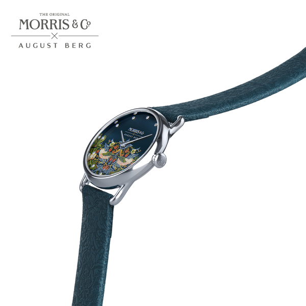 August Berg Petite Strawberry Thief Silver Indigo Leather Strap Watch