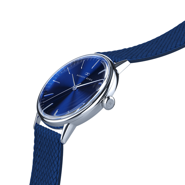 august Berg Serenity Silver Classic Deep Blue Watch With Blue Perlon Strap